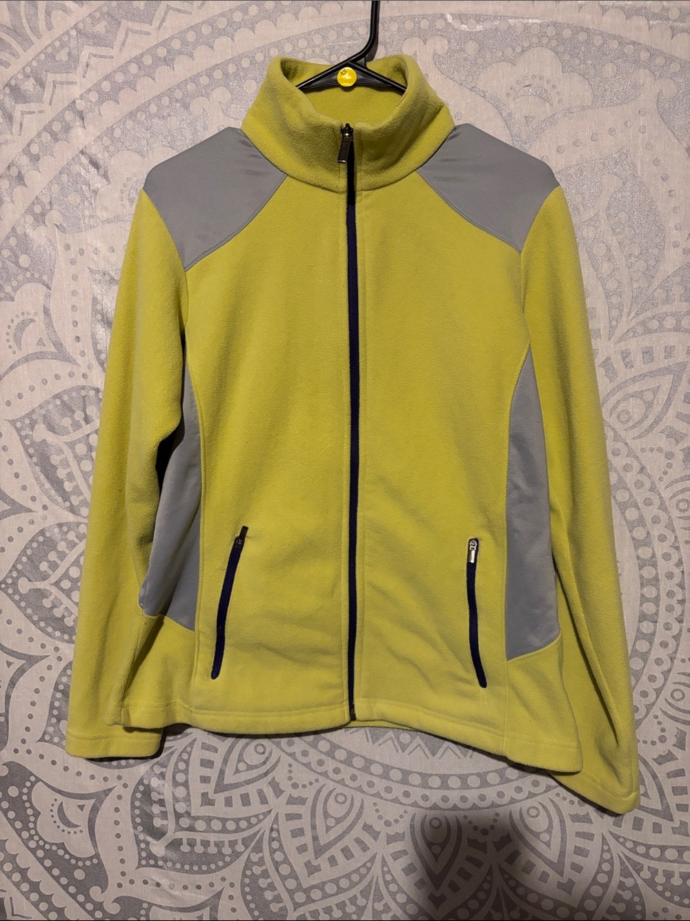 Columbia Women Small Lime Yellow Gray Two Tone Fleece Zip Jacket